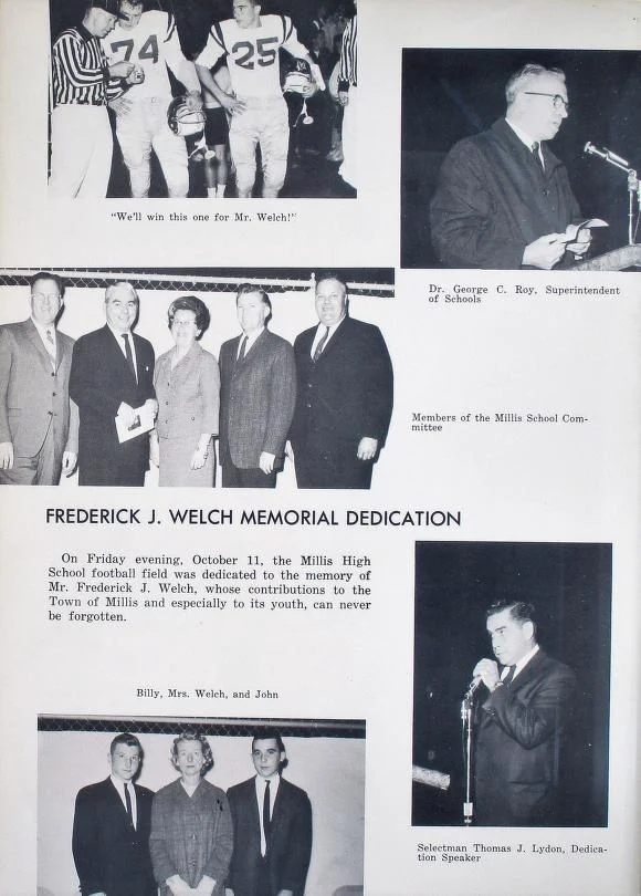 Frederick J. Welch Memorial Dedication ceremony with Dr. George C. Roy, Millis School Committee, and Selectman Thomas J. Lydon